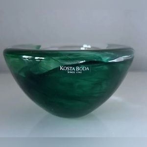 Kosta Boda ATOLL Swirl Votive Green  2 3/8" x 4 3/8" Candle Holder Sweden EUC